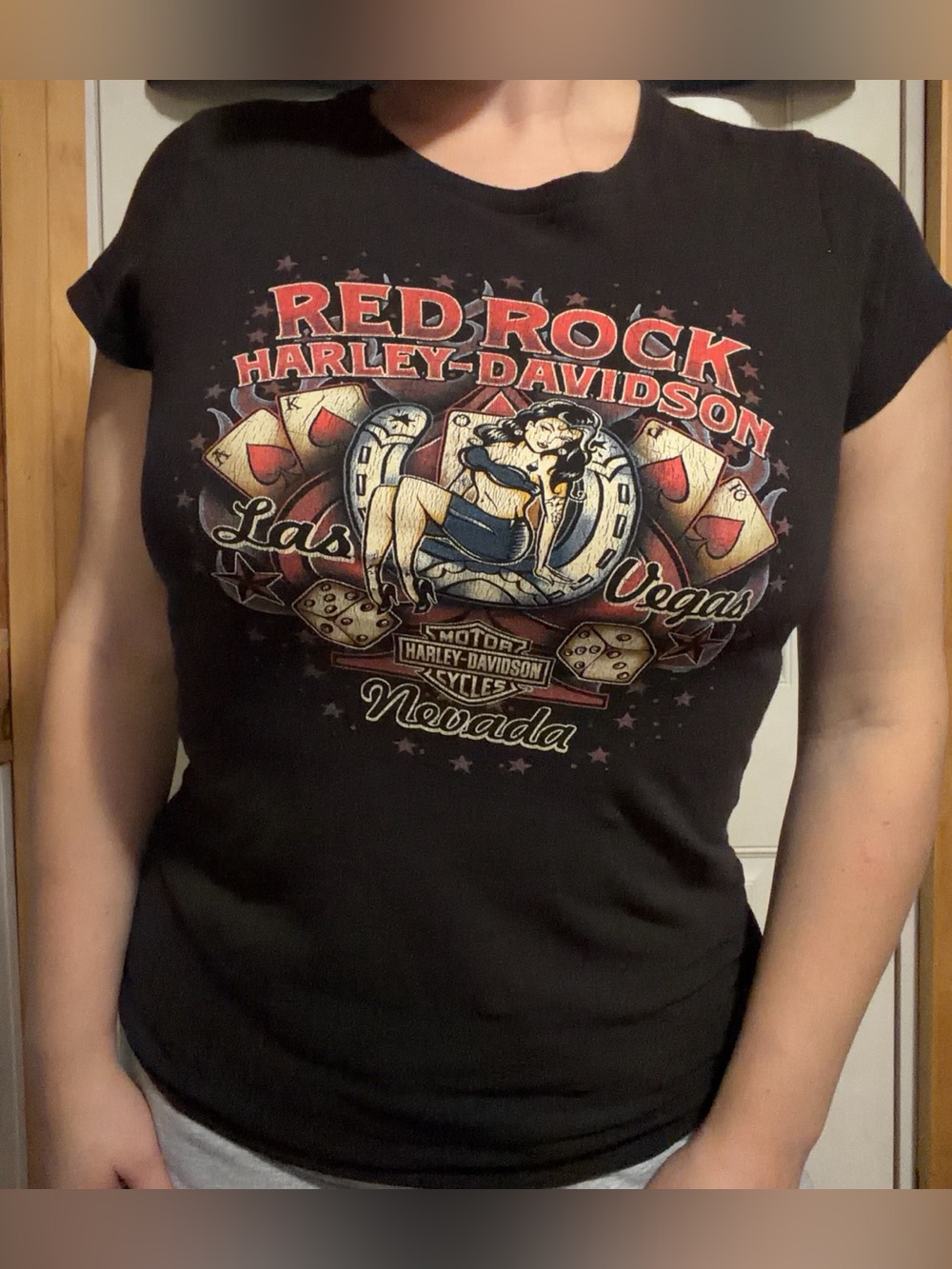 Harley Davidson Red Rock Las Vegas Pin Up Girl Casino Short Sleeve